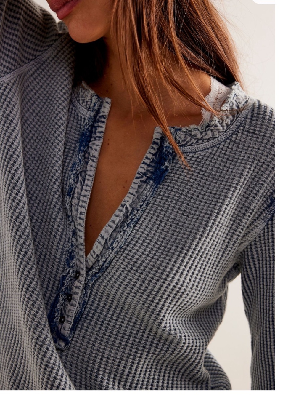 Free People NWT Colt Long Sleeve Raw Cuffs Waffle Knit Henley